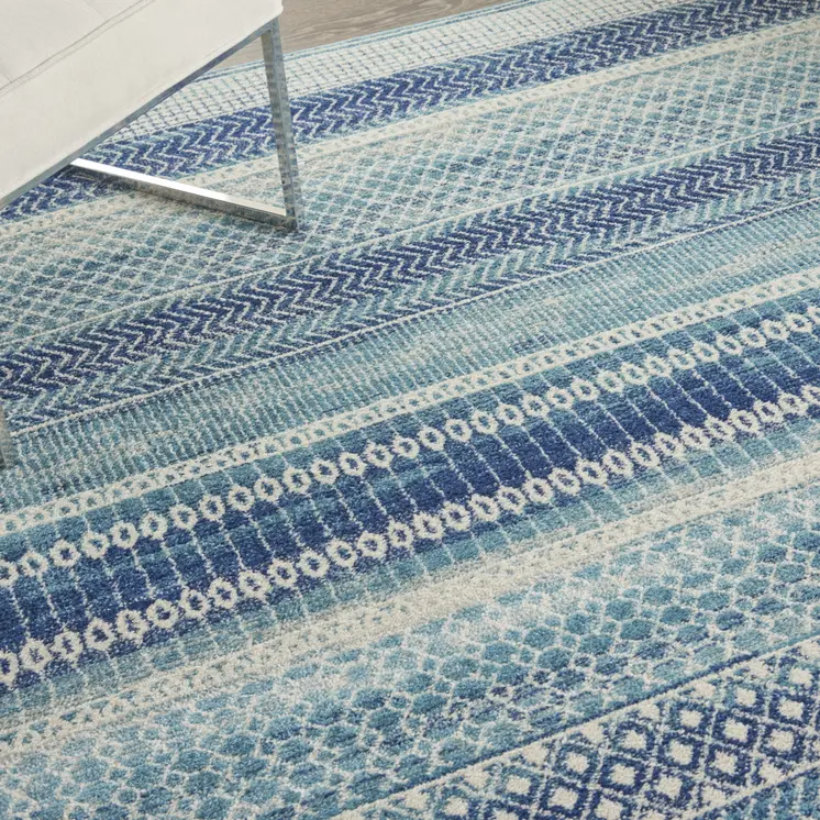7' X 10' Navy Blue And Ivory Southwestern Area Rug