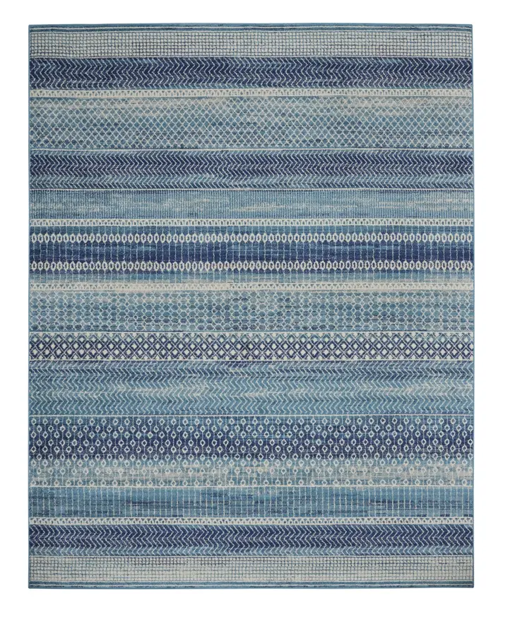 7' X 10' Navy Blue And Ivory Southwestern Area Rug