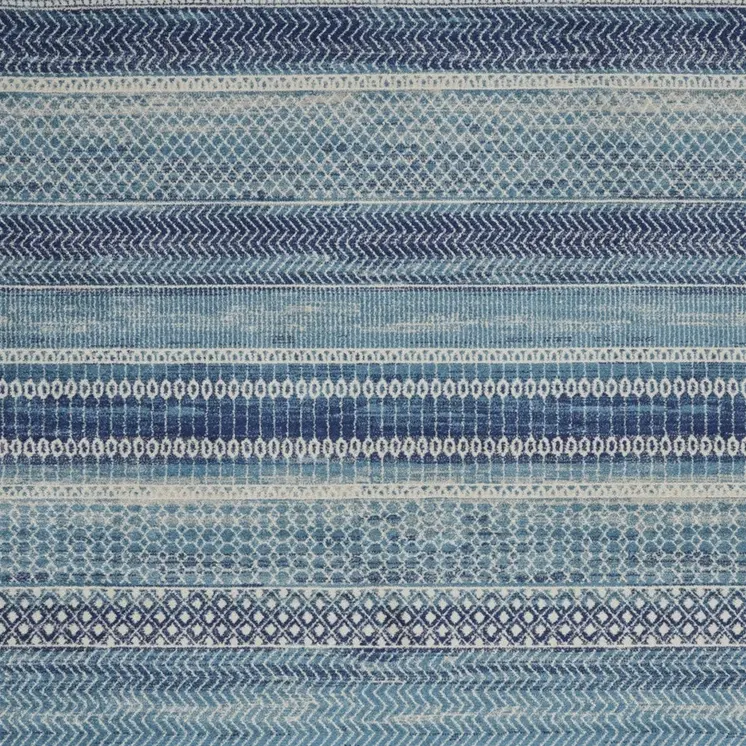 7' X 10' Navy Blue And Ivory Southwestern Area Rug