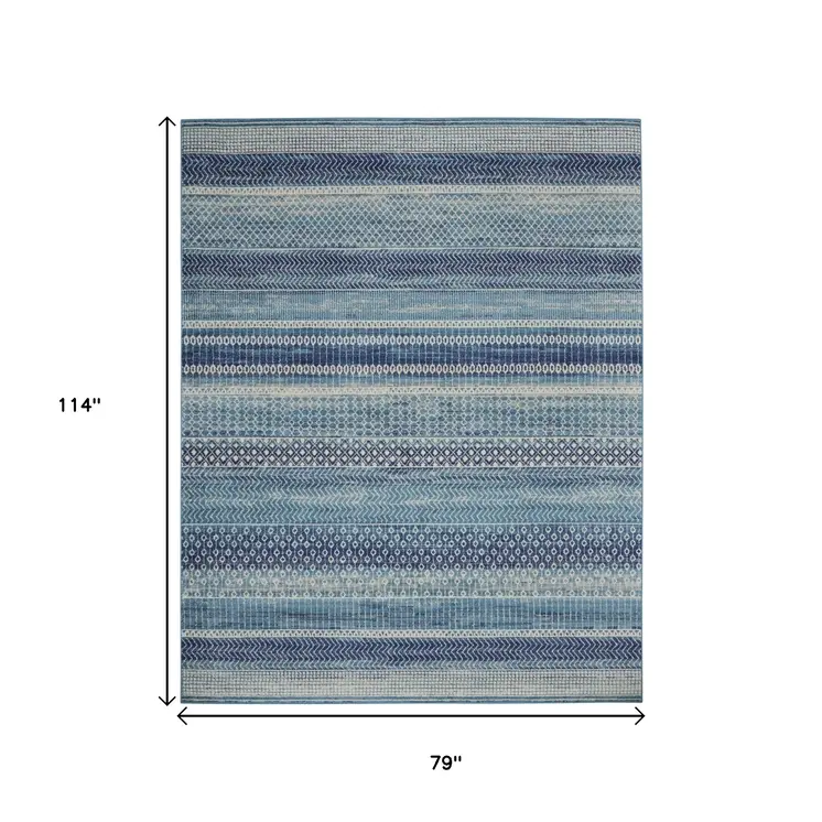 7' X 10' Navy Blue And Ivory Southwestern Area Rug