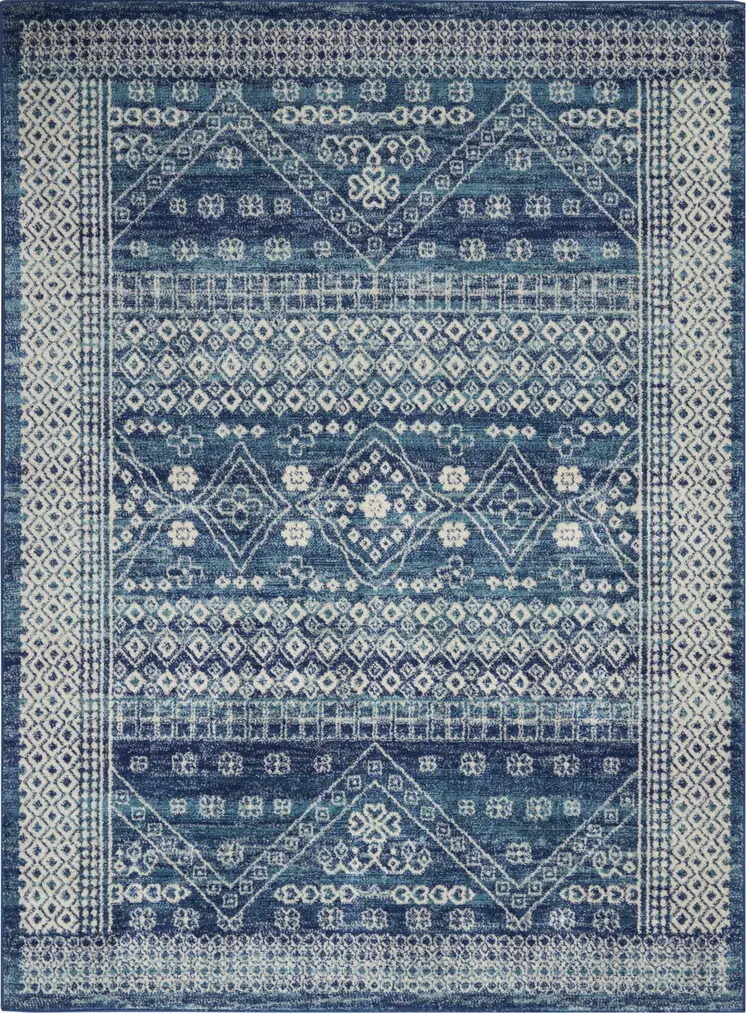 4' X 6' Navy Blue And Ivory Tribal Area Rug