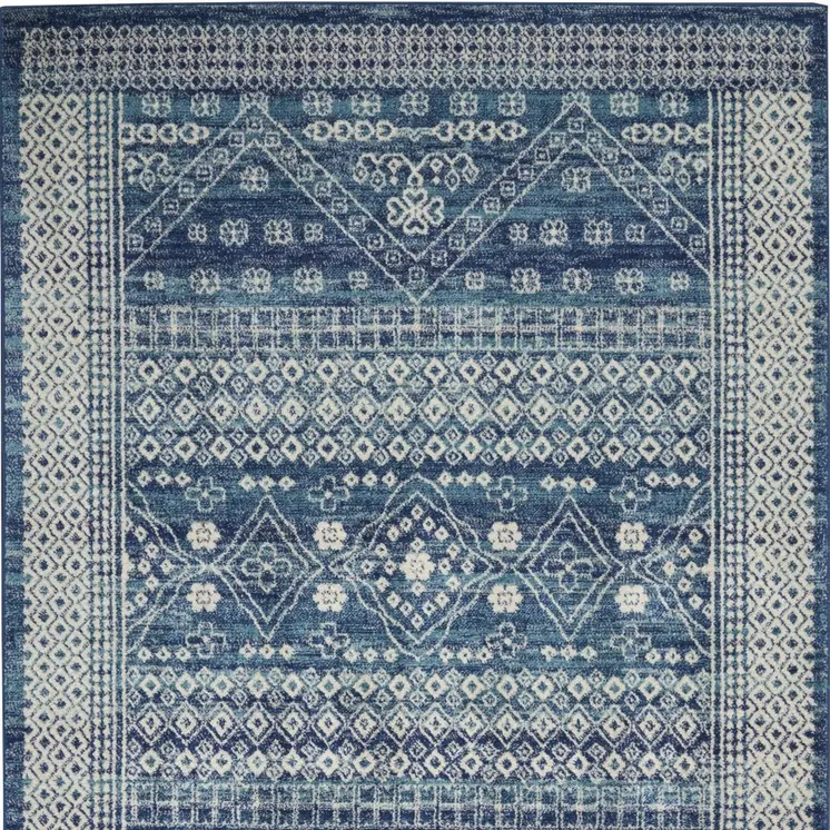 4' X 6' Navy Blue And Ivory Tribal Area Rug