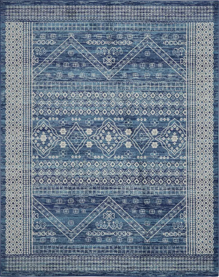 8' X 10' Navy Blue And Ivory Tribal Area Rug