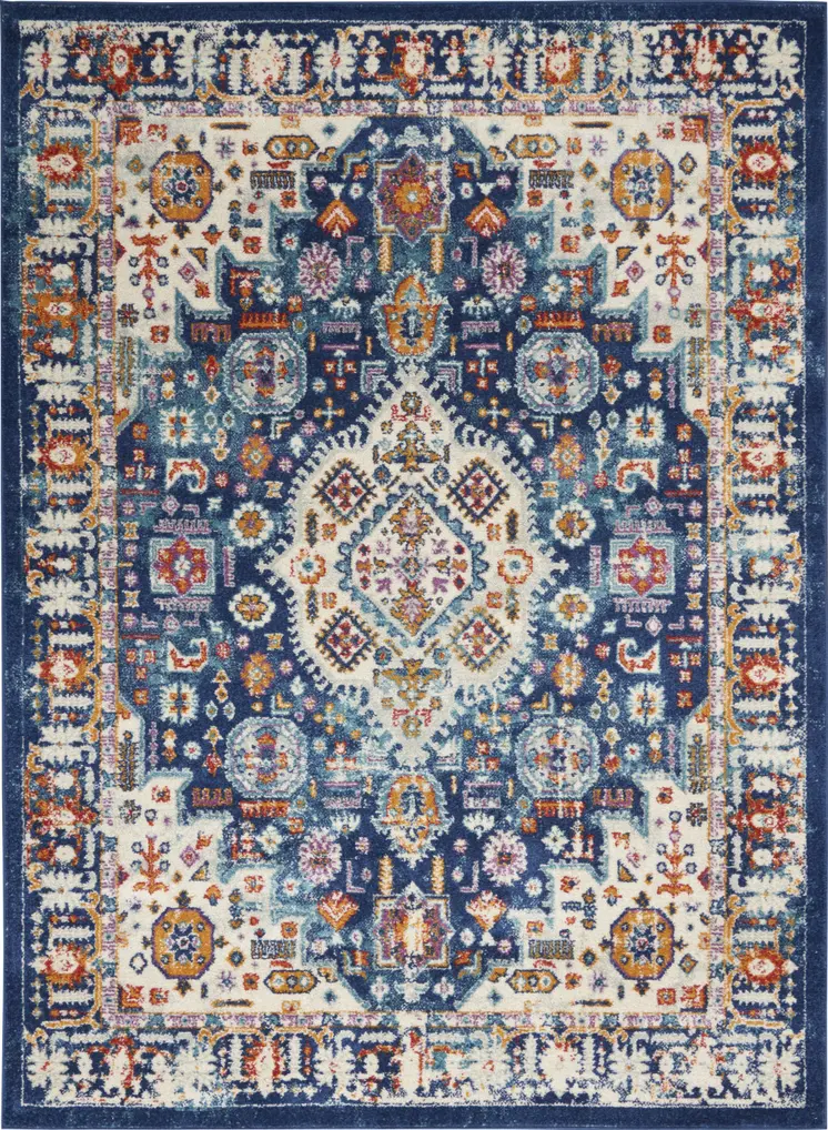 4' X 6' Blue And Ivory Medallion Area Rug