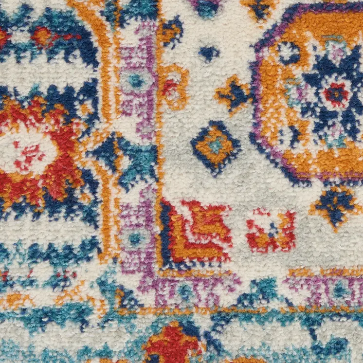 8' X 10' Ivory And Blue Floral Distressed Area Rug
