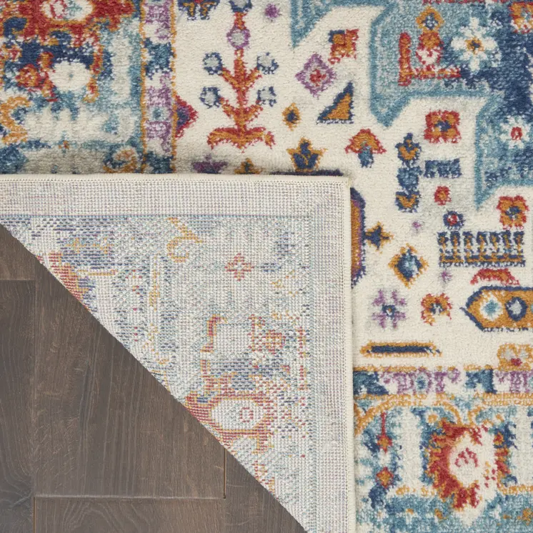 8' X 10' Ivory And Blue Floral Distressed Area Rug