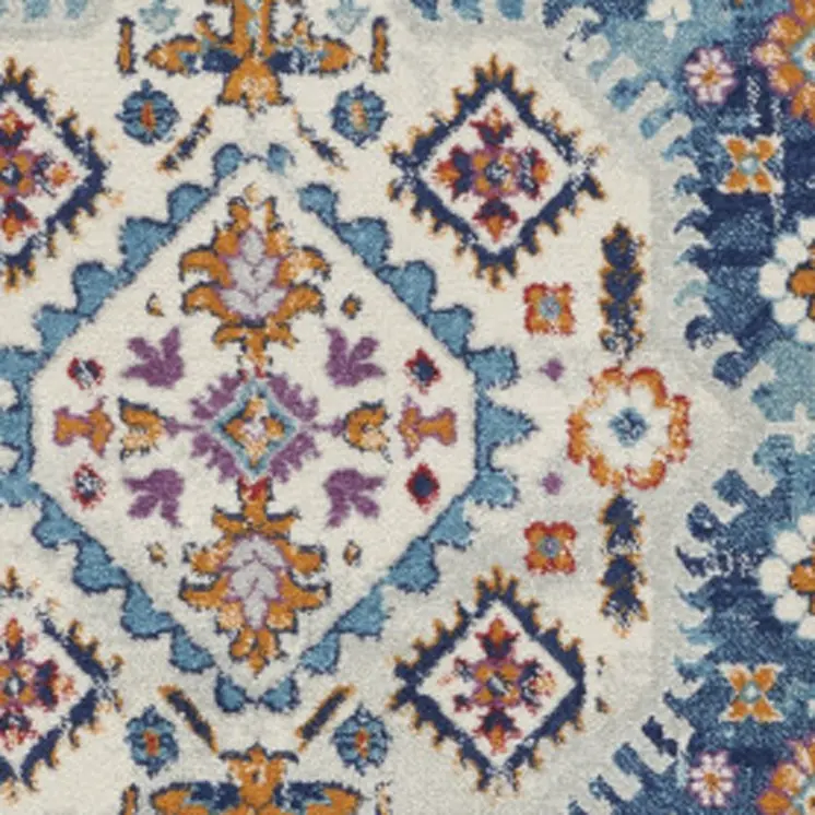 8' X 10' Ivory And Blue Floral Distressed Area Rug