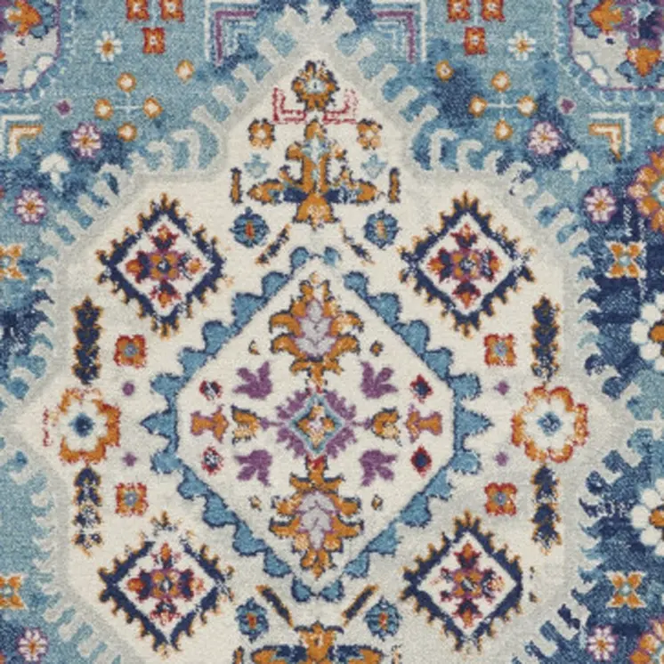8' X 10' Ivory And Blue Floral Distressed Area Rug
