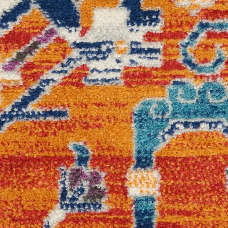 5' X 7' Blue And Orange Floral Area Rug
