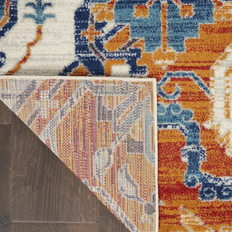 5' X 7' Blue And Orange Floral Area Rug