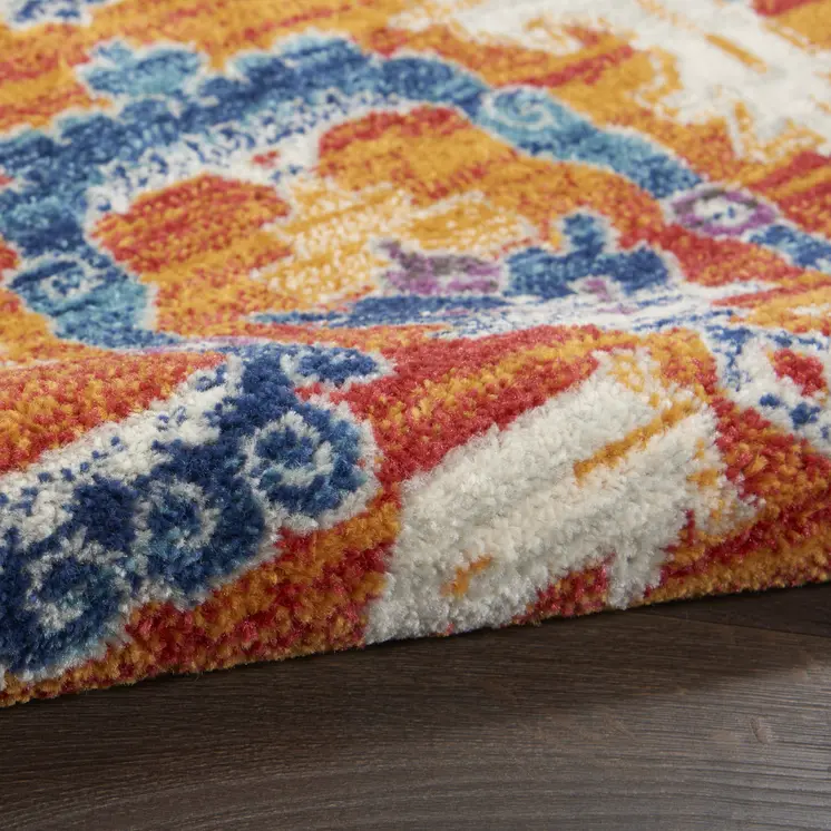 5' X 7' Blue And Orange Floral Area Rug