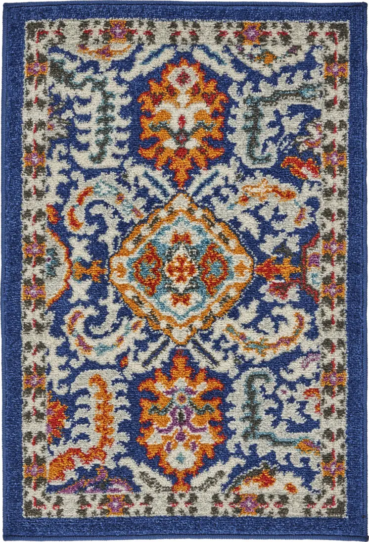 2' X 3' Blue And Ivory Oriental Area Rug