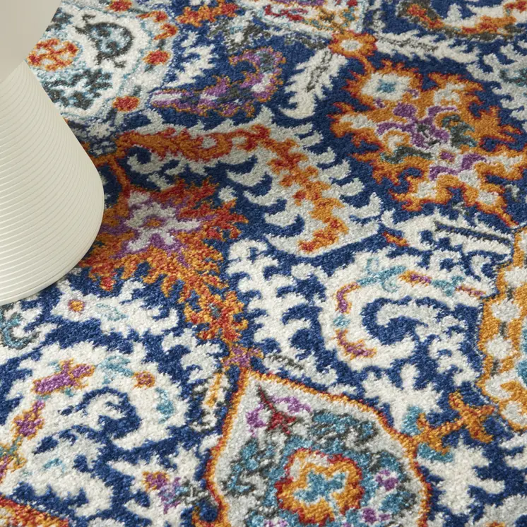 4' X 6' Blue And Ivory Oriental Area Rug