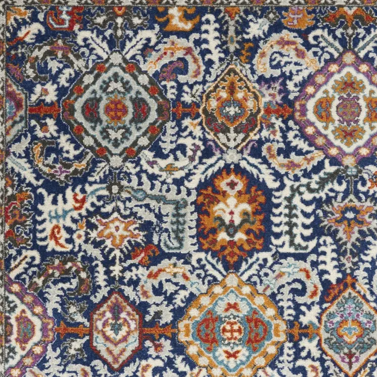 4' X 6' Blue And Ivory Oriental Area Rug