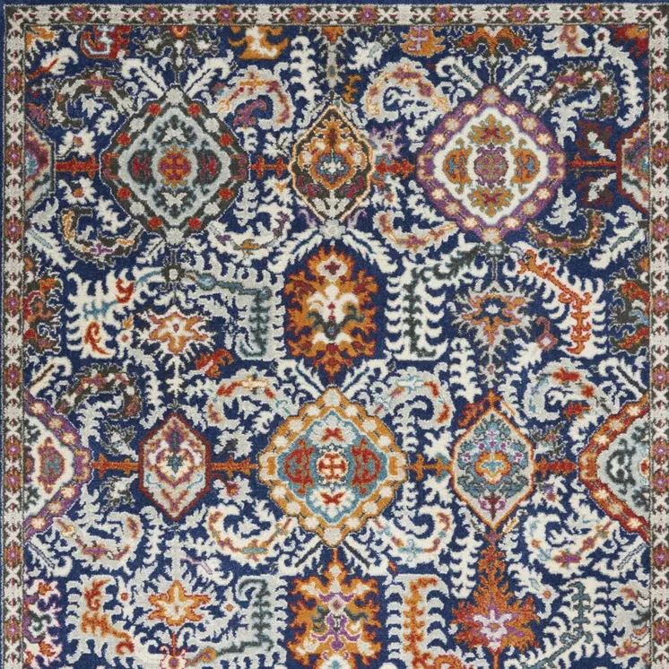 4' X 6' Blue And Ivory Oriental Area Rug