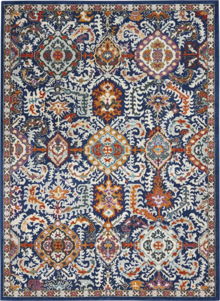 4' X 6' Blue And Ivory Oriental Area Rug