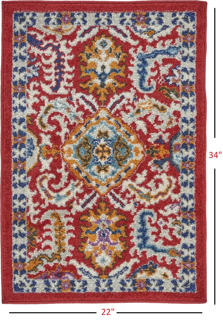 2' X 3' Red And Ivory Damask Area Rug