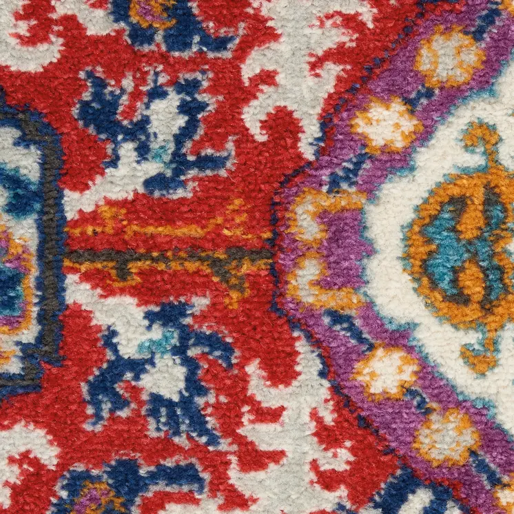 2' X 3' Red And Ivory Damask Area Rug