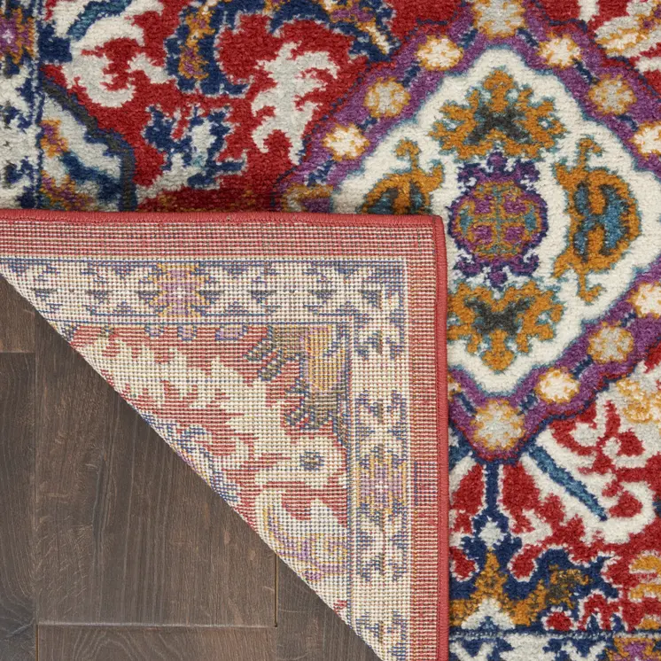 2' X 3' Red And Ivory Damask Area Rug