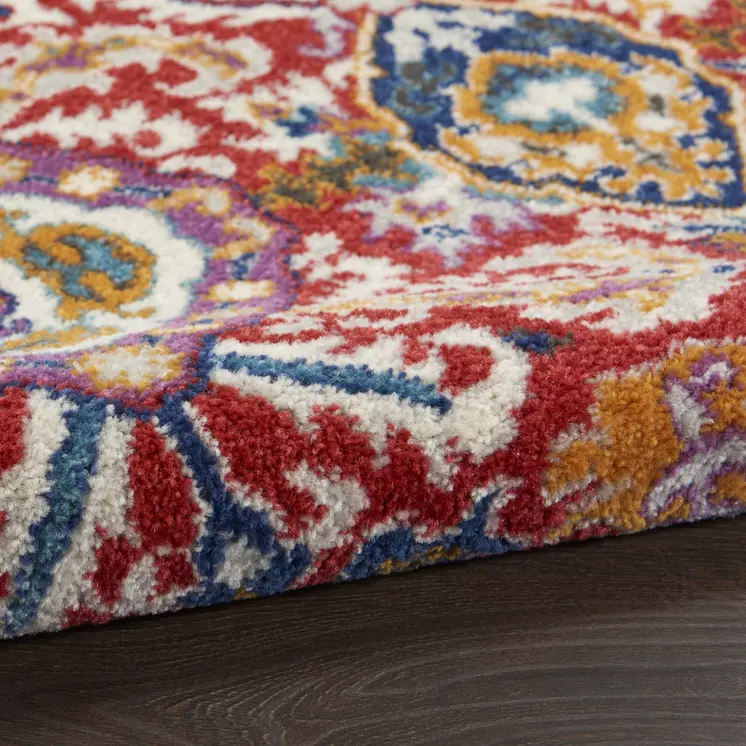 2' X 3' Red And Ivory Damask Area Rug