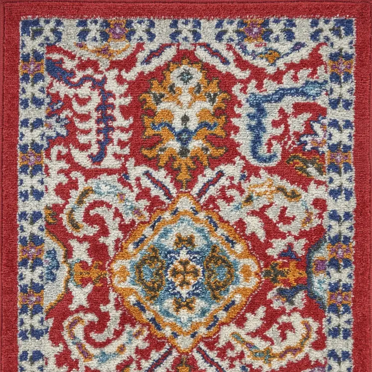 2' X 3' Red And Ivory Damask Area Rug