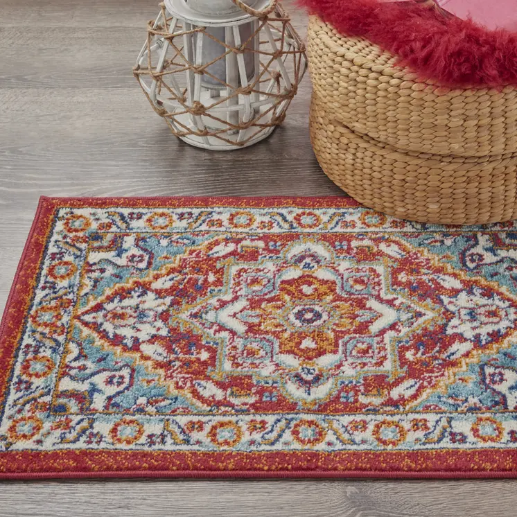 2' X 3' Red And Ivory Medallion Distressed Area Rug