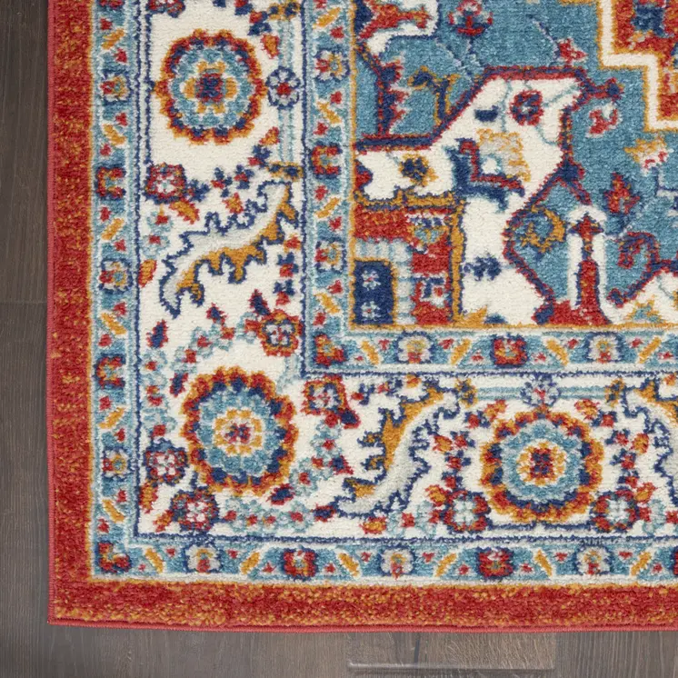 2' X 3' Red And Ivory Medallion Distressed Area Rug
