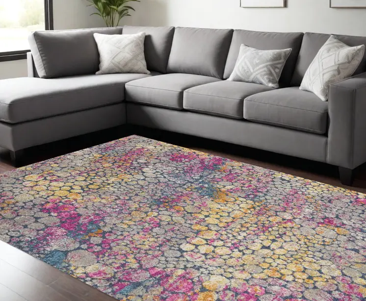 8' X 10' Yellow And Gray Abstract Area Rug