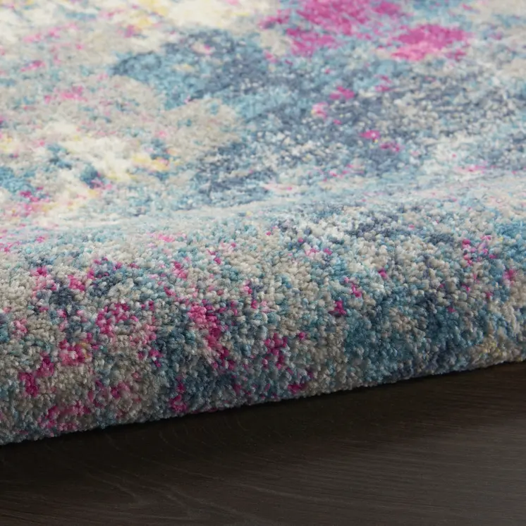 10' Ivory And Blue Abstract Runner Rug