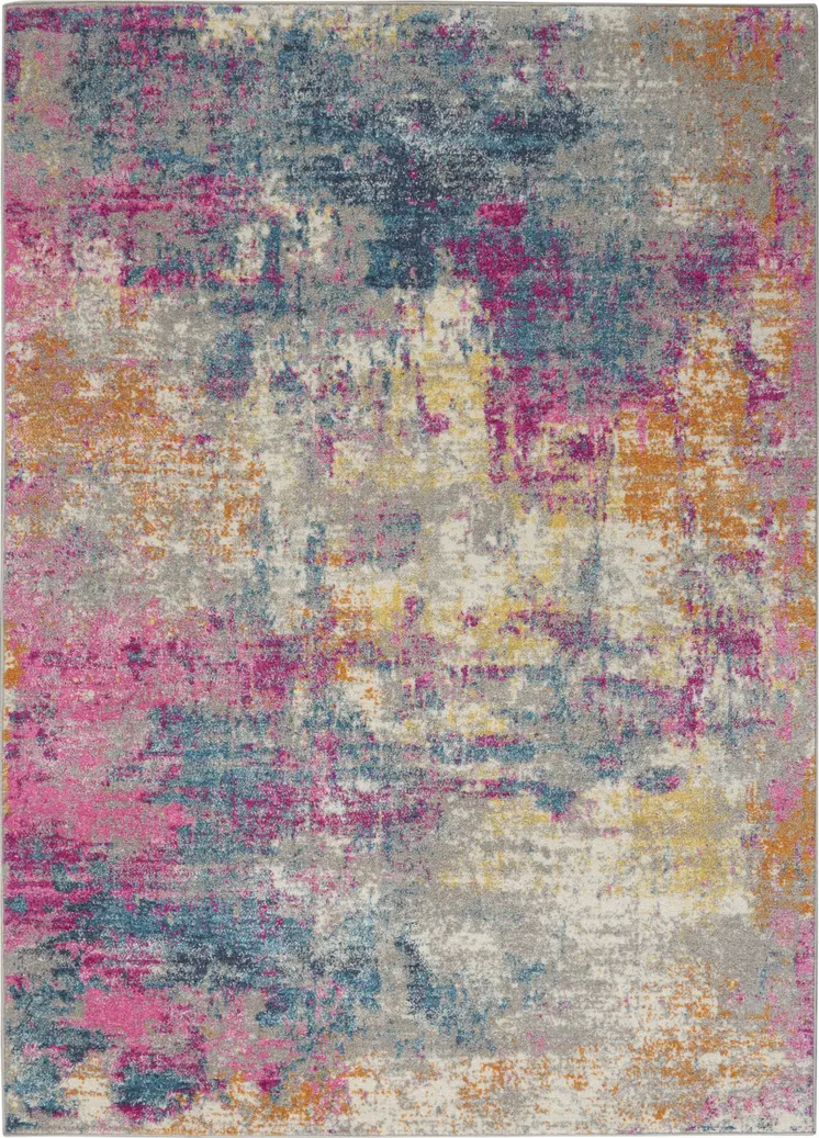 5' X 7' Ivory And Blue Abstract Area Rug