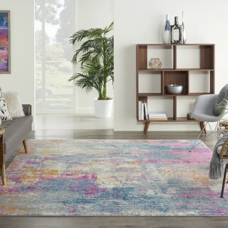 8' X 10' Ivory And Blue Abstract Area Rug