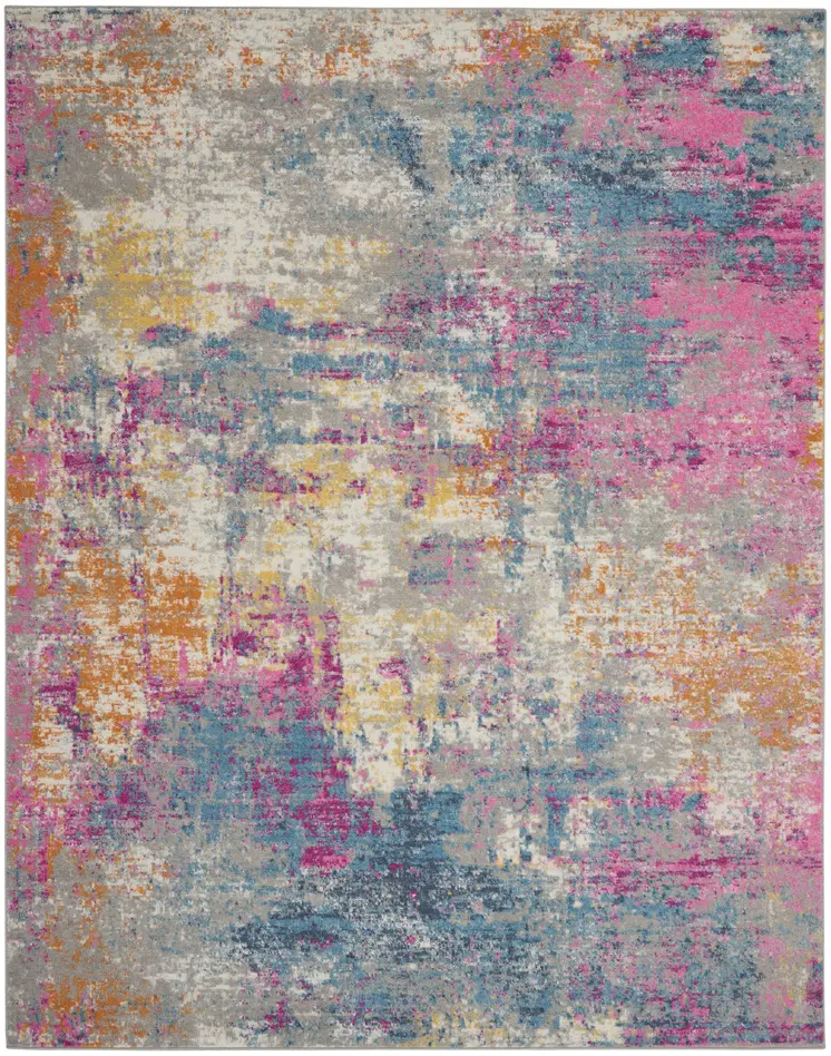 8' X 10' Ivory And Blue Abstract Area Rug