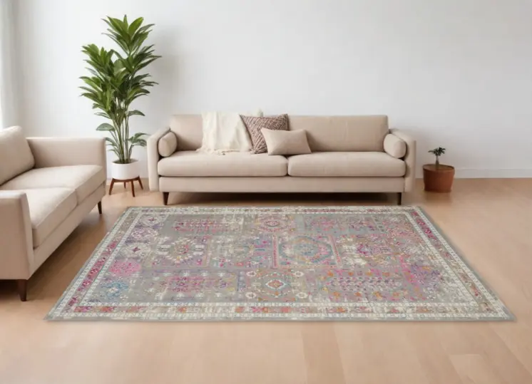 7' X 10' Gray And Ivory Abstract Distressed Area Rug
