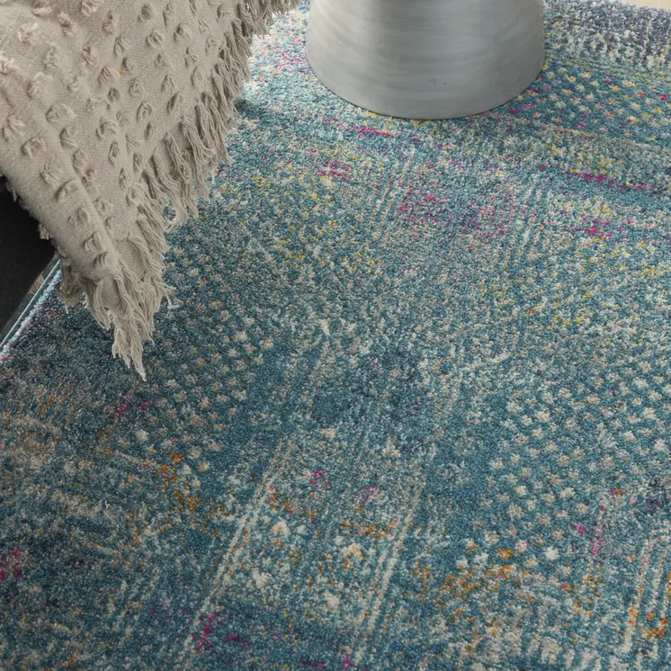 5' X 7' Blue And Ivory Southwestern Distressed Area Rug