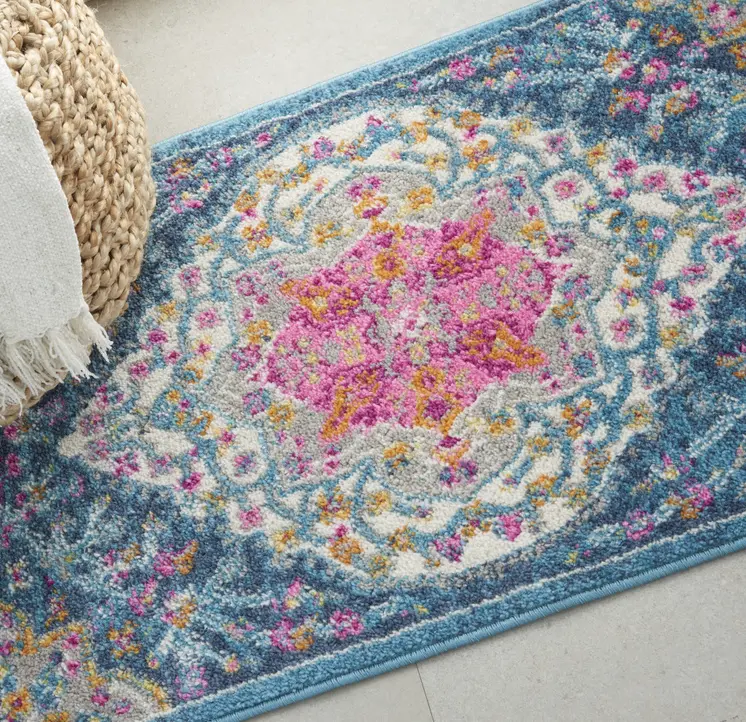 2' X 3' Blue And Ivory Medallion Distressed Area Rug
