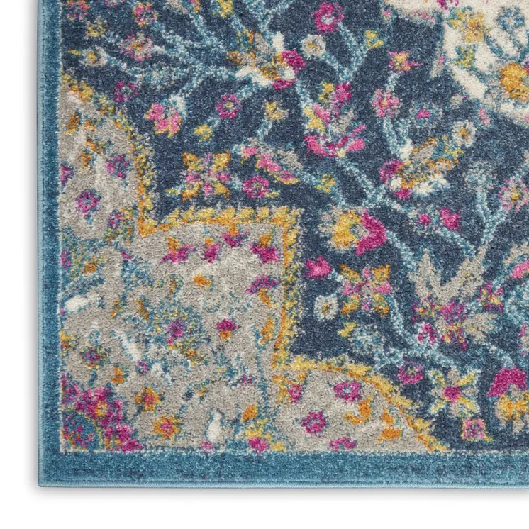 8' Blue And Ivory Medallion Distressed Runner Rug