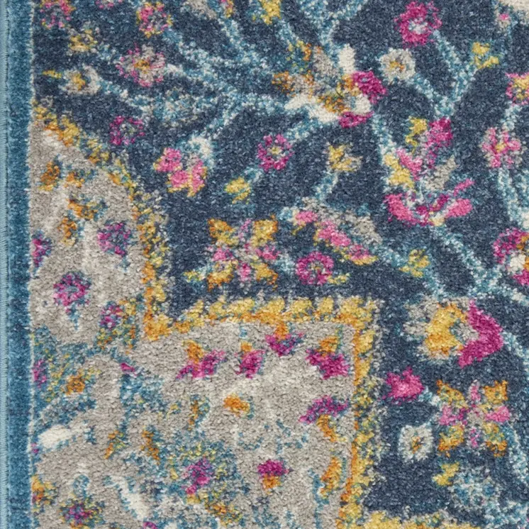 8' Blue And Ivory Medallion Distressed Runner Rug