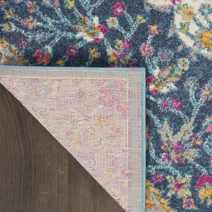 5' X 7' Blue And Ivory Medallion Distressed Area Rug