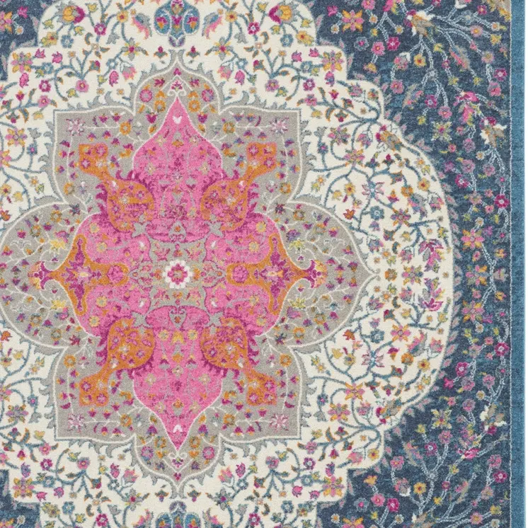 8' X 10' Blue And Ivory Medallion Distressed Area Rug