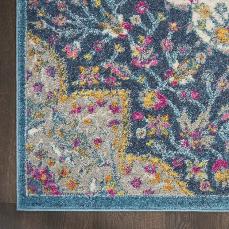 8' X 10' Blue And Ivory Medallion Distressed Area Rug