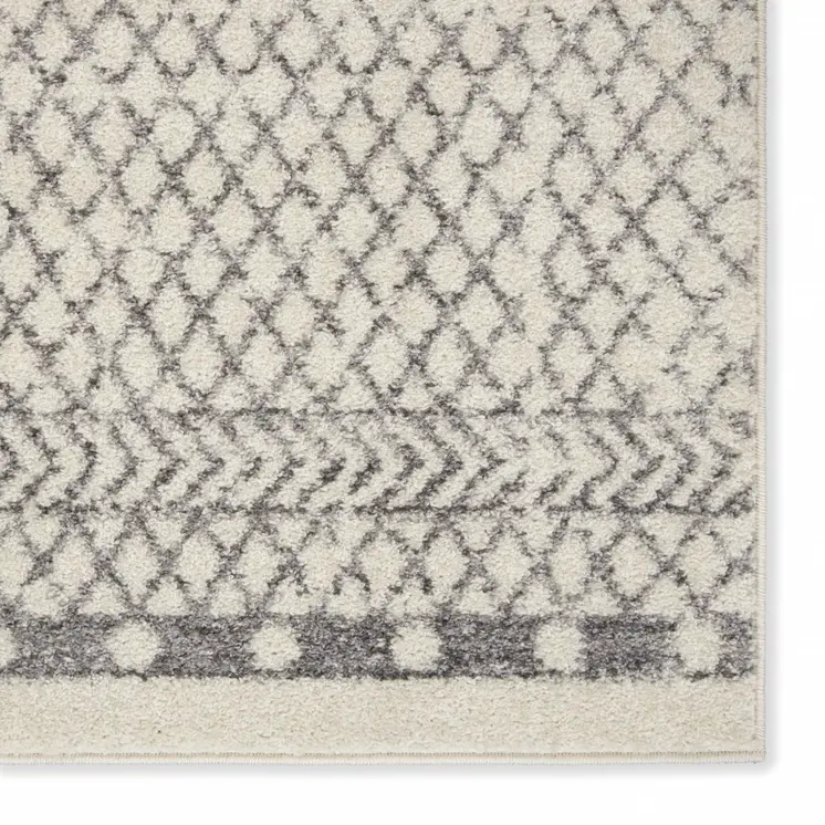 6' Gray And Ivory Geometric Distressed Runner Rug