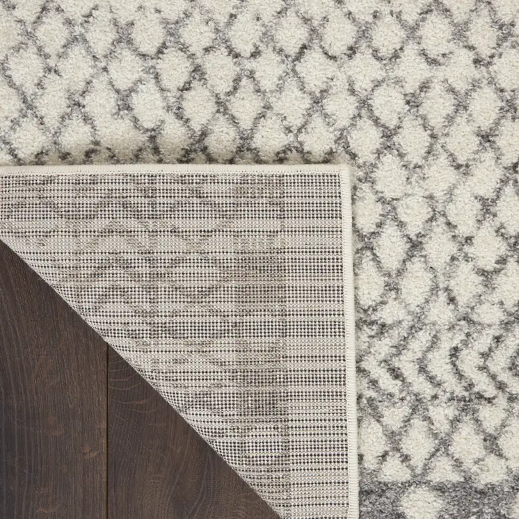 6' Gray And Ivory Geometric Distressed Runner Rug