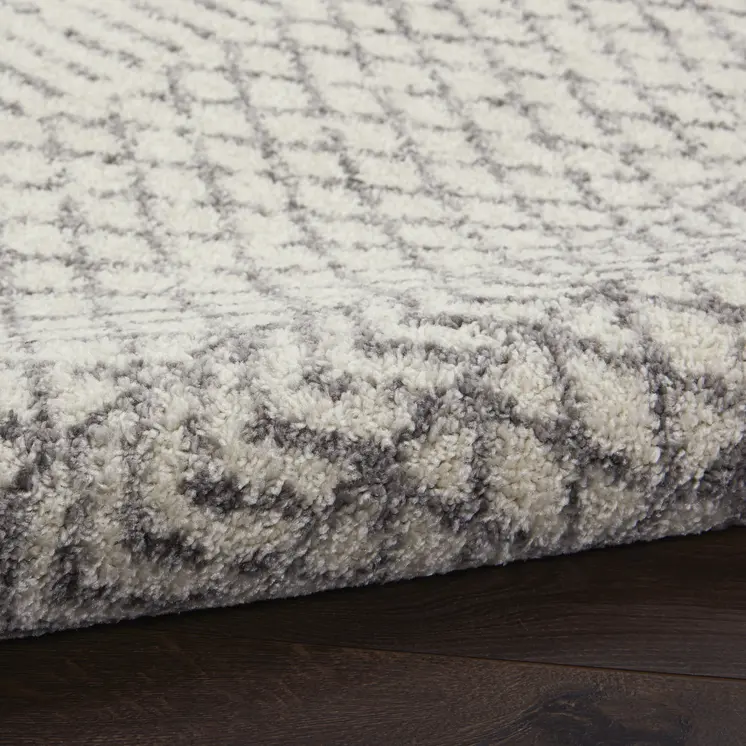 6' Gray And Ivory Geometric Distressed Runner Rug