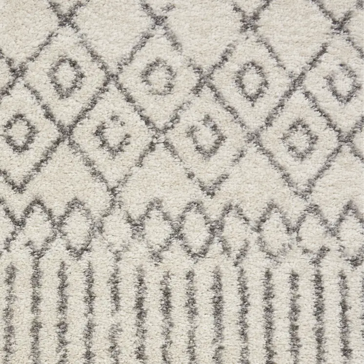6' Gray And Ivory Geometric Distressed Runner Rug