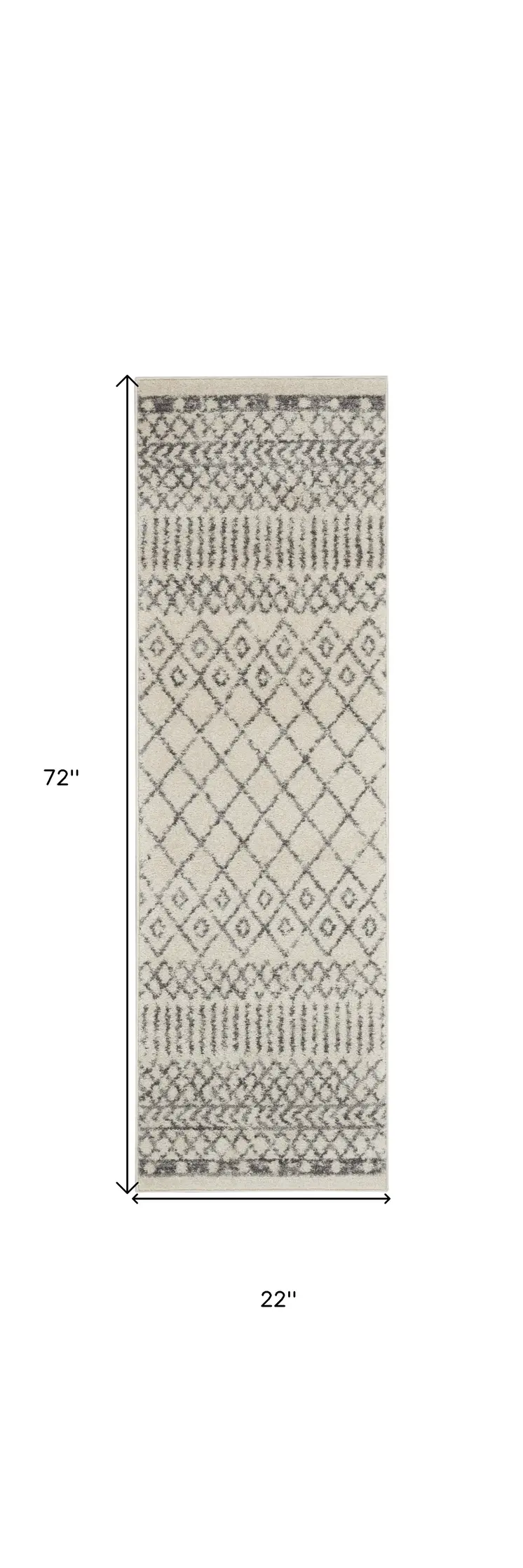 6' Gray And Ivory Geometric Distressed Runner Rug