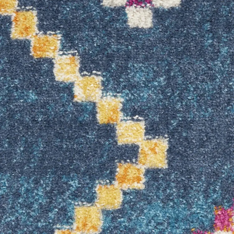 5' X 7' Navy Blue Yellow And Pink Southwestern Distressed Area Rug