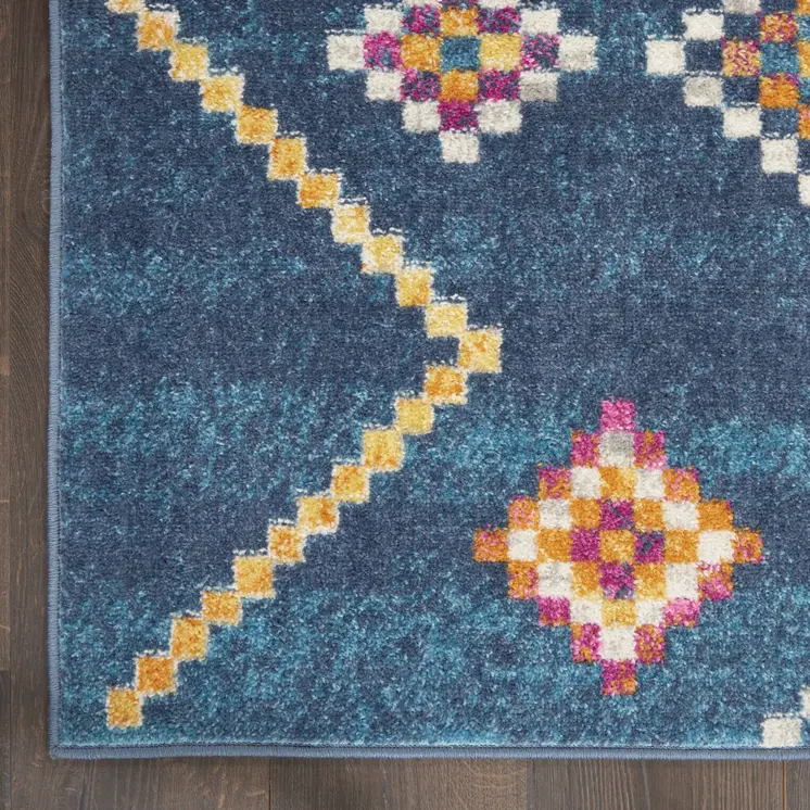 5' X 7' Navy Blue Yellow And Pink Southwestern Distressed Area Rug