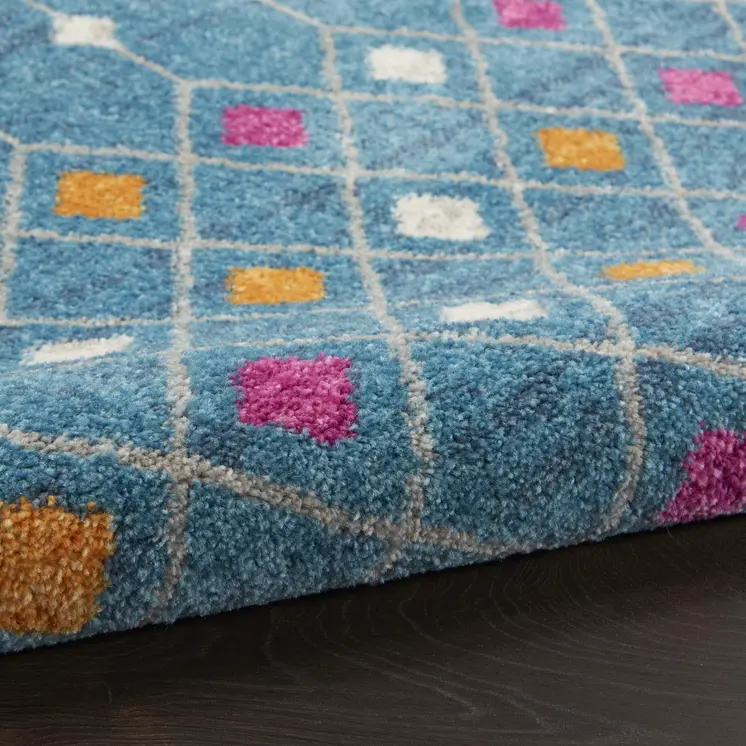 5' X 7' Blue And Orange Geometric Area Rug
