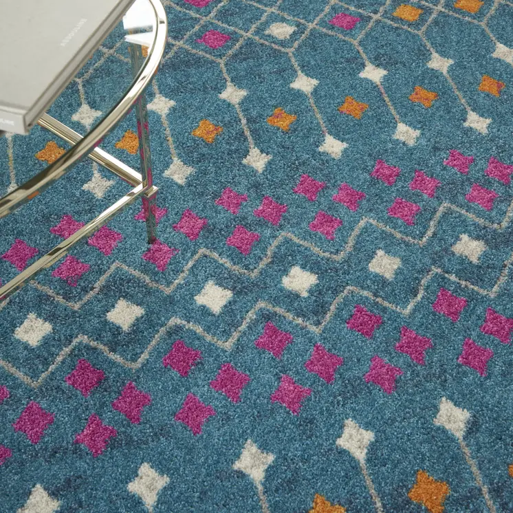 5' X 7' Blue And Orange Geometric Area Rug