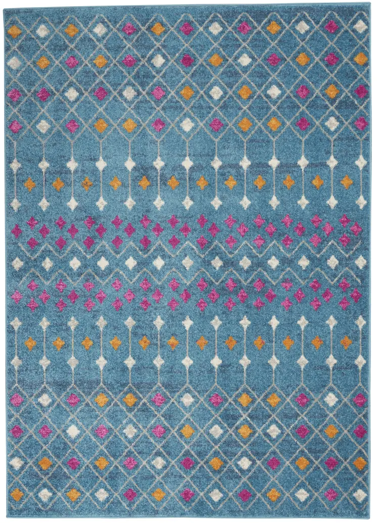 5' X 7' Blue And Orange Geometric Area Rug